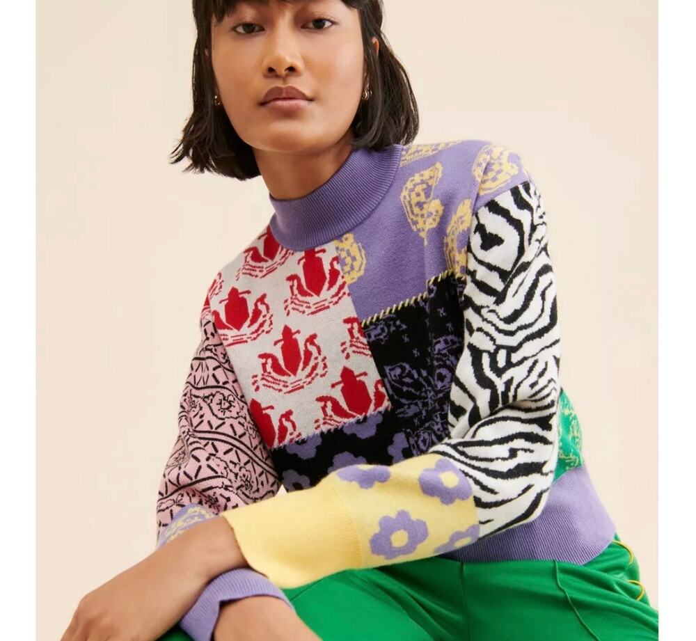 Steve Madden x BB Dakota Mixtape Mock Neck Sweater Colorblock DIY Crop Eclectic